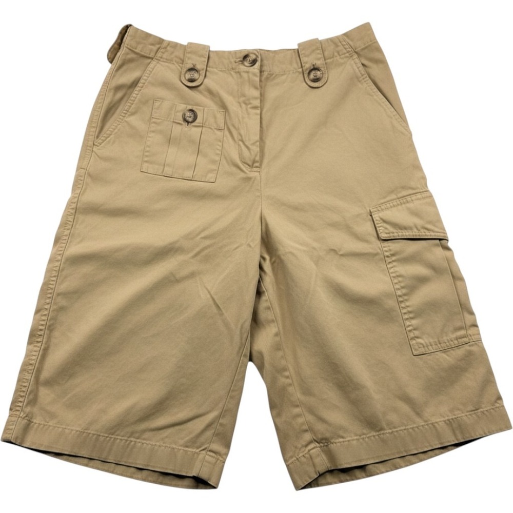 Talbots Khaki Cargo Shorts Womens 8 Tan Cotton Twill Utility High Rise Bermuda
